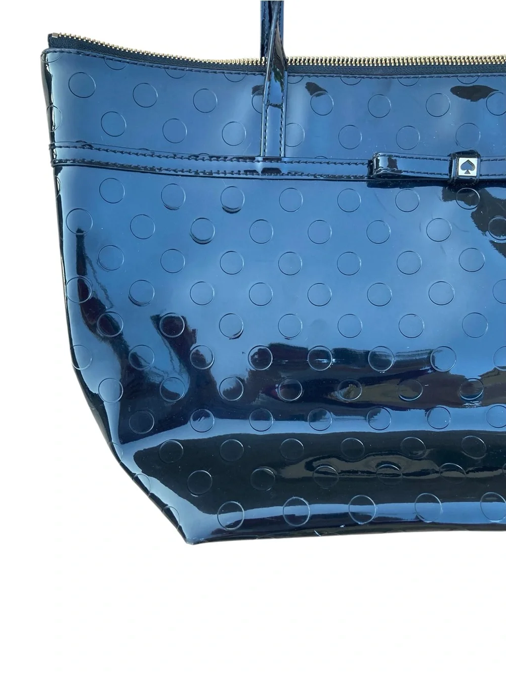 Kate Spade Black Patent Leather Tote Bag Textured Dot Pattern Large Work Bag